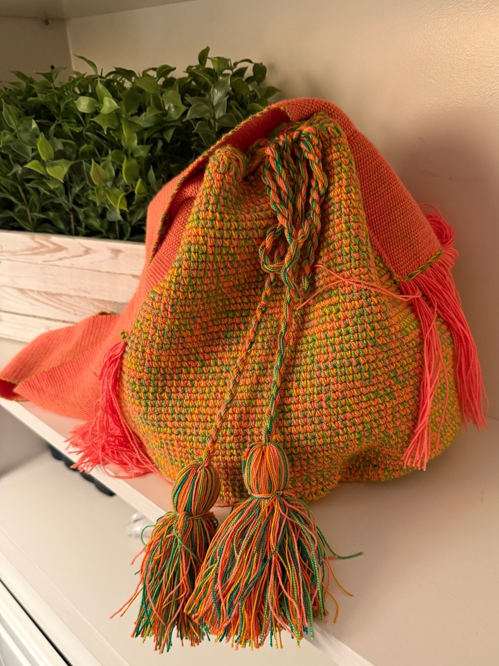 Vintage 70s Orange Mod Hippie Woven
Bucket Bag with Fringe and Tassels